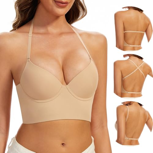 MimiChic Soutien-Gorge Dos Nu-Léger Rembourrage Invisible Bretelles | Dos Nu et Dos Transparent, À Armatures Convertible, Sans Coutures, Idéal Pour Robes Dos Nu et Tops à Dos Bas