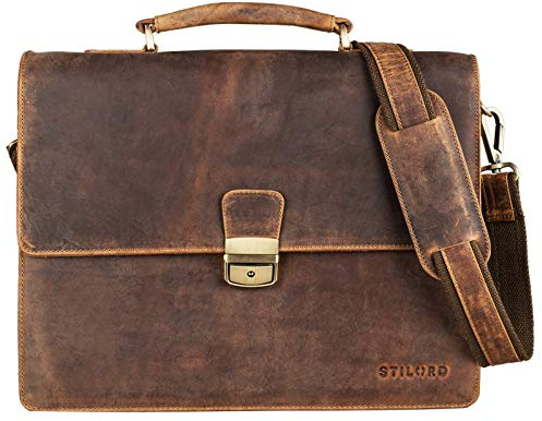 STILORD 'Rion' Klassische Aktentasche Klein Leder Herren Damen Businesstasche Dokumententasche Bürotasche mit Schloss echtes Rindsleder, Farbe:mittel - braun