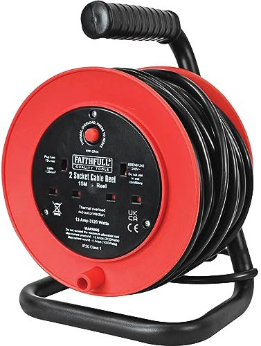 Faithfull Power Plus FPPCR15 13 A 2 Socket Open Drum Cable Reel, 240 V, Blue, 15 m