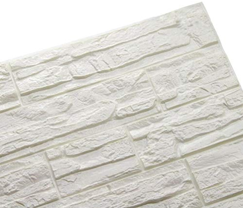 Ray-Velocity 3D Carta da Parati Mattoni Bianco DIY Adesivi Muro di Mattoni Imitazione PE Schiuma Impermeabile Brick Wallpaper Stickers per Cucina Bagno Soggiorno Salone da letto (Bianco, 12 Pezzi)