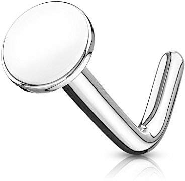Tapsi´s Coolbodyart® Nasenpiercing Nose Stud gebogen 14 Karat Weißgold, 6mm Flacher Kopf 3mm