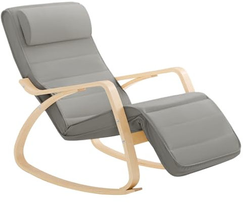 SoBuy Rocking Chair Relax Lounge Chair with Cushion Recliner with Headrest and Adjustable Footrest Grey FST16-DG