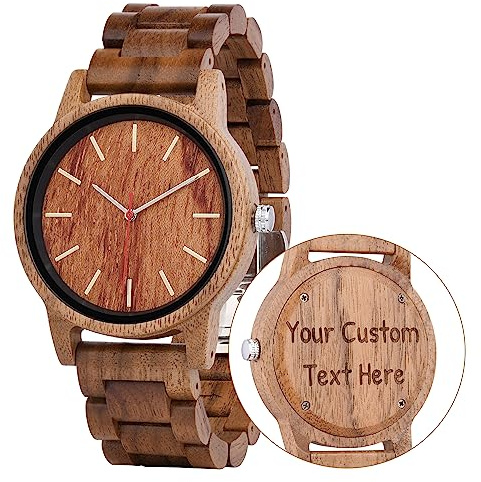 LMWOOD Reloj de madera grabado personalizado para hombre, analógico, de cuarzo, hecho a mano, reloj personalizado de madera, Personalizable-dk07, pulsera
