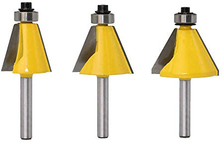 Bestgle 3pcs 1/4 Shank Chamfer & Bevel Edging Router Bit Set, 15°, 22.5°, 30° Cutting Angles, Carbide Material, 2 Flute, Router Bits