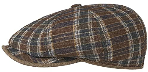 Stetson Hatteras Tarnaco Check Flatcap Schirmmütze Leinencap Seidencap Ballonmütze Herren - Made in Germany mit Schirm, Schirm Sommer Frühling-Sommer - 58 cm braun-blau