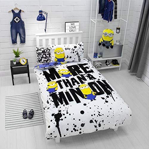 Minions 2 - Copripiumino singolo, licenza ufficiale Cattivissimo Me, motivo con minion giallo, set di biancheria da letto reversibile con federa, per bambini e adolescenti, in policotone, multicolore