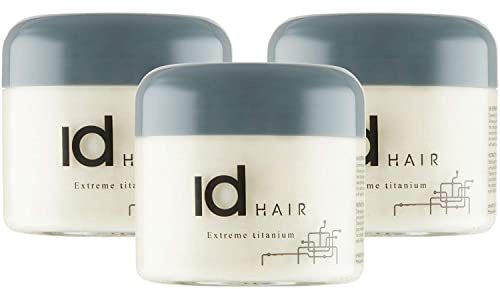 IdHAIR Extreme Titanium: Professionelles Mudwachs für stylisches Kurzhaar - Starker Halt, Glanz und Textur - Einfach auszuspülen - Parabenfrei - 3 X 100 ml