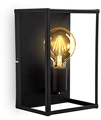 B.K.Licht Lampada da parete o soffitto, attacco per lampadina E27 non inclusa, Plafoniera in metallo nero opaco, 262x172x140 mm, applique rettangolare con 1 punto luce per corridoio o entrata