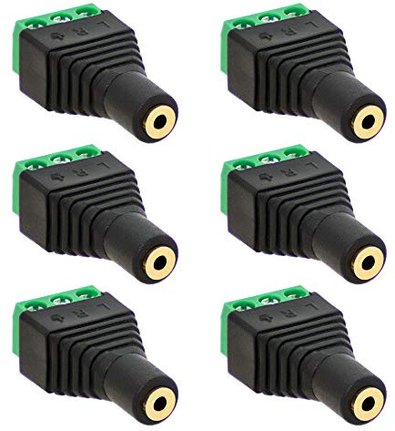 6X Klinken Buchse 2,5mm Adapter > Terminal Block 3-Pin Schraub Klemmen Vergoldet