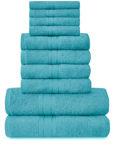 GC GAVENO CAVAILIA Handtuch-Set, schnelltrocknend, Baumwolle, sehr saugfähig, 450 g/m², Blaugrün, 4 x Gesicht, 4 x Handtücher, 2 x Badetücher, 10-teilig
