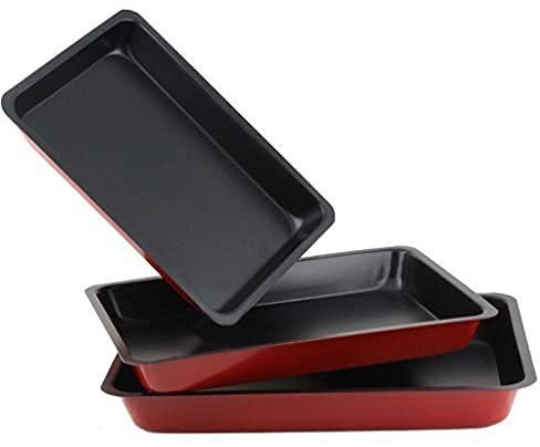 Copper Top - 3 Pc Non Stick Baking Roasting Cooking Tray Set Oven Dish Bake Pan Bakeware Easy Clean Kitchen Accessory
