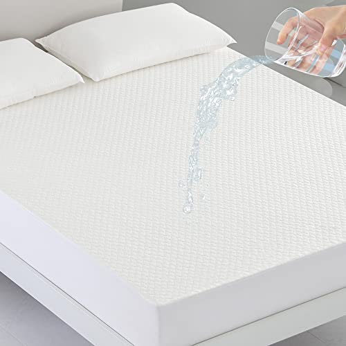 Coriwell Waterproof Mattress Protector - King Size Bamboo Extra Deep Pocket Mattress Protector, Breathable Fitted Bed Mattress Covers with Elasticated Skirt White