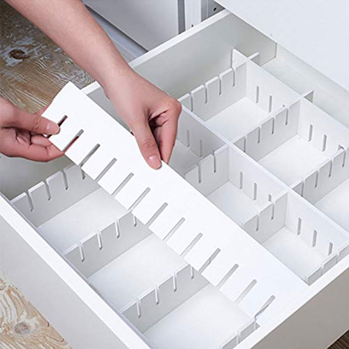 KnnRiim 12 Stück Schubladenteiler aus PVC, 45 x 9 cm, dick, DIY Trennwände, verstellbarer Organizer für Kleidung, Socken, Kommode, Schreibtisch, Badezimmer, Büro, Weiß