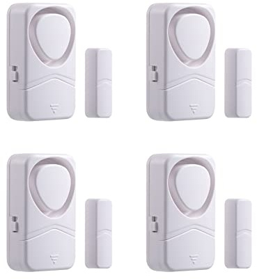 Mengshen Drahtloser Türalarm, 4er-Pack Kleiner drahtloser Magnetsensor-Warnton für Zuhause, Wohnung, Kinder, Garage, Wohnmobil, Sicherheit, Sicherheit, DIY-Installation mit 4 Arbeitsmodi