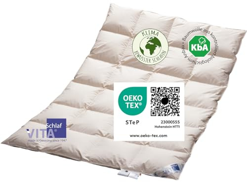 Vitaschlaf® Bio-Luxe-KBA TESTSIEGER Deutsche Gutshofdaune W5 - WARM DAUNENDECKE Organic 100% Nature Daunendecke Deutsche Qualität (155 x 200 cm)