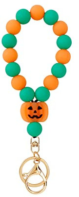 URFEDA Schlüsselanhänger Frauen Armreif Schlüsselbund Halloween Kürbis Silikon Perlen Armband Schlüsselanhänger Metall Schlüsselring Charm Mode Taschenanhänger Handgelen Schlüsselkette Anhänger