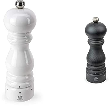 Peugeot Paris Manuelle Salzmühle, Mahlgradeinstellung u'Select, Höhe:18cm, Holz, Weiß, 27810 & Pfeffermühle Paris u‘Select 18 cm Graphit I Hochwertige Pfeffermühle manuell aus PEFC-zertifiziertem Holz