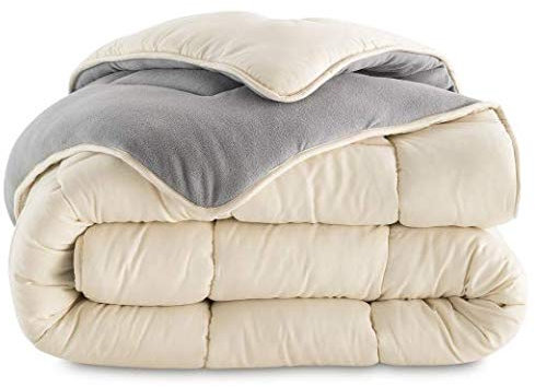 IDMarket - Couette 200x200 CM Zoe Polaire biface Gris et crème 400 GR