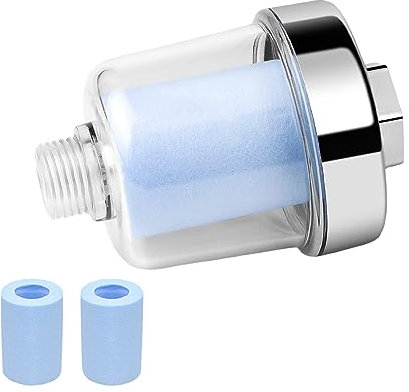 Filtre de douche, GEBAUM 1/2 Filtre anti calcaire, avec 3 Filtres bleus remplaçables, une Filtration Efficace des Impuretés dans L'eau, Filtre robinet pour la Salle de bain ou la Cuisine