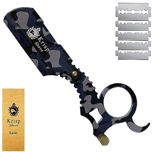 Rasoir droit camouflage (camouflage bleu)