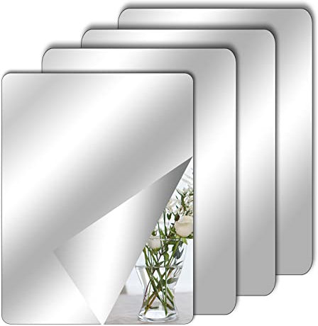 4 Stück Selbstklebende Fliesenspiegel Spiegel zum Aufkleben, 30 x 20 cm Acrylspiegel Schulspiegel Flexible Spiegelfolien Spiegelaufkleber für Wand Schule Zuhause Wohnzimmer Badezimmer Schlafzimmer