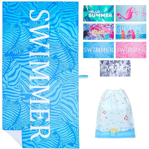 LEcylankEr Strandtuch Großes, Mikrofaser Handtuch 180x90, Sandabweisend Schnelltrocknend Mikrofaser Strandtuch Groß, für Strand/Poolside/Strandstühle (Swimmer-blau)
