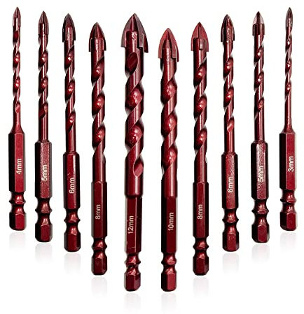 GVHAKG Fliesenbohrer Set 10 tlg, Glasbohrer Set mit Kobalt, Glasbohrer Keramikbohrer Mit Für Metall Ziegel Glas Kunststoff Holz (3-12 mm)