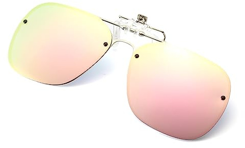 Långhållarna clip-on solglasögon – polariserade Clip-on flip-up-solglasögon över receptbelagda glasögon för män kvinnor UV400 utomhus körning klämma på nyanser för glasögon, Rosa
