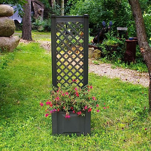 NYVI Pflanzkasten NYVIGreen 43x43x140 cm 44 Liter mit Spalier - Pflanzkübel aus wetterfestem & recyceltem Kunststoff - Blumenkasten - Pflegeleicht, Steckmontage ohne Werkzeug, Farbe:Anthrazit