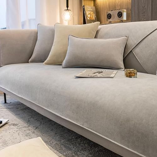 JJRETGY Sofabezug Chenille 1 2 3 4 Sitzer, Ecksofa L Form Sofaüberwurf, rutschfeste Sofabezüge, Warmer Super Weicher, Waschbare Sofabezug für Haustiere (Himmel grau,70X210cm)