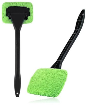 CGEAMDY 2 Piezas Cepillo Limpiacristales, Limpiacristales De Coche con Almohadillas De Microfibra Lavables, Herramientas para Limpiar Cristales De Coche con Paño Y Mango Extensible(Verde)