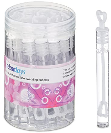 Relaxdays Pomperos Boda, Set de 120, Tubitos para Burbujas Jabón con Asa en Forma de Corazón, Regalo Invitados, Blanco