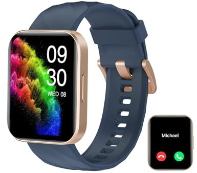 RUIMEN Smartwatch Uomo Chiamate Bluetooth Orologio Sportive Contapassi Android iOS Compatibile Fitness Tracker Cardiofrequenzimetro da polso Saturimetro Impermeabile IP68 Notifiche Whatsapp Blu