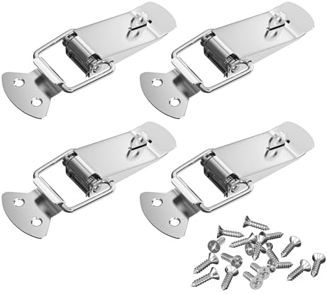 VOCIBO® Spannverschluss mit Verriegelungsloch, Spannverschluss Edelstahl 4 Stück 56mm mit Schrauben 16 Stück, Hebelverschluss, Kistenverschluss, Kappenschloss für Toolbox Schublade Truhe Box
