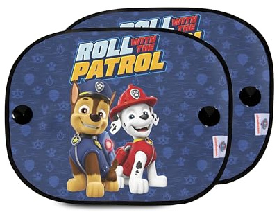 Paw Patrol Set mit 2 mikroperforierten Auto-Sonnenblenden mit den Figuren Chase und Marshall. Schützt vor Sonneneinstrahlung und Hitze, blau, Junge