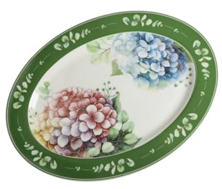 Brandani 51187 VASSOIO FLORA NEW BONE CHINA, cm 36x26, decori floreali, delicate ortensie e foglioline, Lavastoviglie, Microonde, Forno, Freezer
