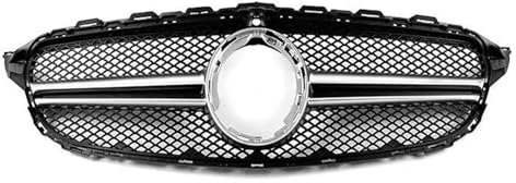 RINKTEEA Auto Türinnengriff Für Mercedes Für Benz C Klasse W205 2019 2020 Auto Vorderen Stoßfänger Oberen Haube Mesh Grid Mit Kamera Loch Vorne Niere Grille(Silber)