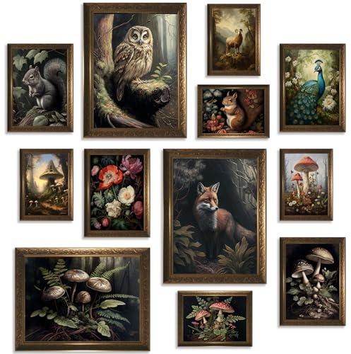 Dark Cottagecore Raumdekoration, ästhetisch, Cottagecore, Wanddekoration, Wohnzimmer, dunkle Akademie, Wandkunst, stimmungsvoller Wald, botanische Leinwand-Kunstdrucke, Grunge Fairycore