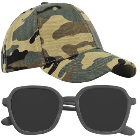 1 Casquette À Visière Camouflage, 1 Paire De Lunettes De Soleil, Casquette De Baseball pour Enfants, Chapeau À Boucle Arrière Réglable, Chapeau De Sport Respirant