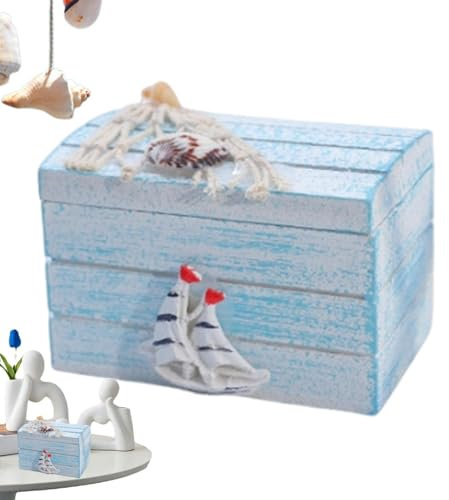 100 g nautische Box aus – Schmuckhalter mit Seestern-Dekoration | Nautische Erinnerungsbox mit Rettungsring-, rustikale dekorative Box für Schmuck, Seestern, Segelschiff, Rettungsring, klein
