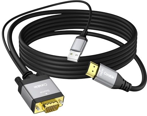 VGA to HDMI Cable 15 FT with USB Power Supply, Real 1080P@60Hz Video Output, Unidirectional Cable, from VGA Computer/Laptop to HDMI Monitor/TV/Projector (Not Supporting Audio)
