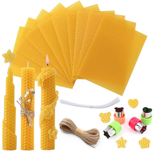 Yannige 12 Stück Bienenwachsplatten 20 × 15 cm, Wachsplatten für Kerzen zum Selbermachen von Bienenwachskerzen. Reines Bienenwachs für DIY‑Kerzenherstellung und handgemachte Kerzen