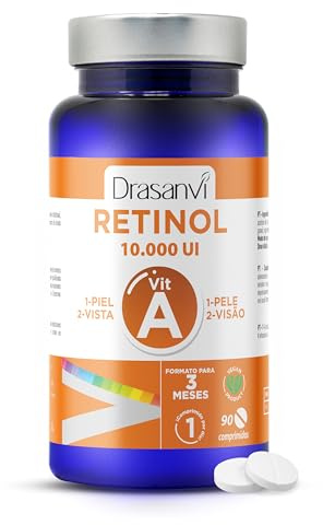 Vitamina A Retinol 10000UI Drasanvi en 90 Comprimidos Vegano Sin Gluten | Alta Concentracion para la Salud de la Piel y la Vista, Contribuye al Sistema Inmunitario, Vegano, 6 Meses Diariamente