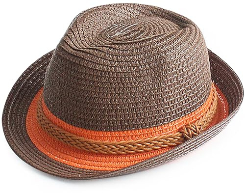 MESU Sommarstråhatt för barn pojkar Jazz Panama Trilby Fedora strandmössa, Kaffe, one size