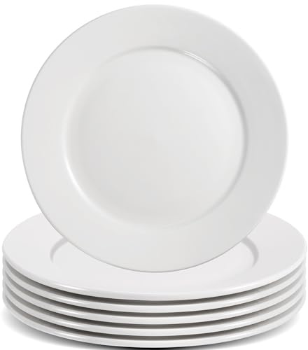 EOGRFW 6 piatti da dessert in porcellana, 20,3 cm, piatti in porcellana, piatti bianchi per antipasti, insalata, colazione, torte, lavabili in lavastoviglie e adatti al microonde