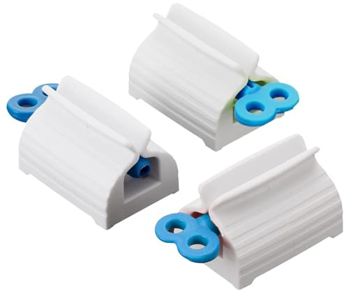 Lot de 3 presses à dents avec support rotatif pour dents - Distributeur d'artefacts pour salle de bain (bleu)