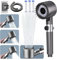 Pommeau de Douche Haute Pression, Pommeau Douche Economie Deau 4 Types de Jets Pommeau de Douche Anti Calcaire avec Tuyau Douche 1.5M et Support de Douche, avec Bouton D'arrêt D'eau, Gris