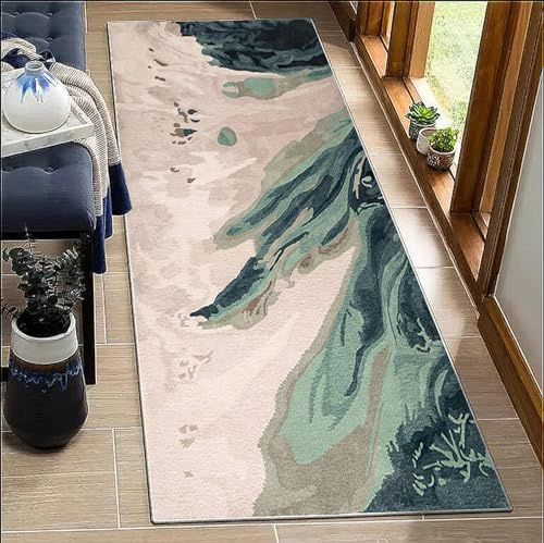 BORKOY Alfombra Pasillo Cocina 60x250 cm - Antideslizante Extra Larga - Color Verde +Crema Clásico - Alfombra Área Lavable para Corredores, Comedor, Lavadero - Superficie Suave con Base de Goma