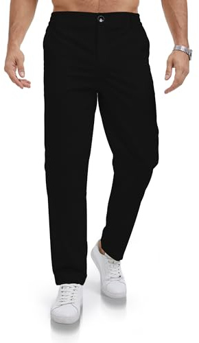 JESDM Herren Hose Chion Stretch Sommer Anzughose Herren Einfarbig Baumwolle Passform Hosen Schwarz L
