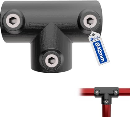 GeZu Impex Long Tee Clamp Ø 42 mm | Hot Dip Galvanised Black Powder Coated 3 Socket T Tube Clamp Connector Pipe Fitting